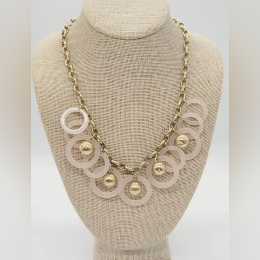 J. Crew NWT Lucite Circle and Gold Tone Ball Statement Necklace